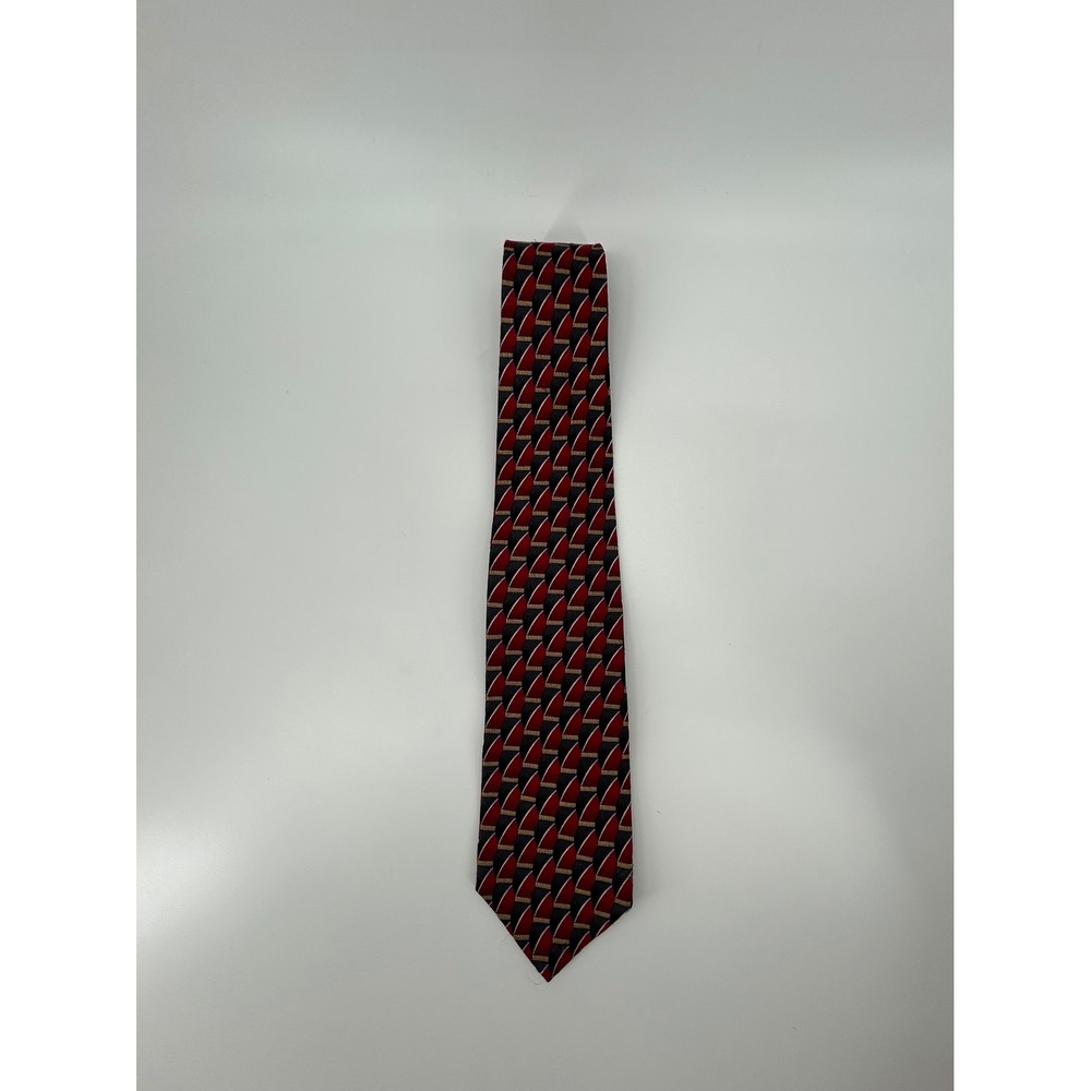 Robert Talbott Studio Mens Red Navy Gold Geometric Silk Tie Extra Long Hand Sewn